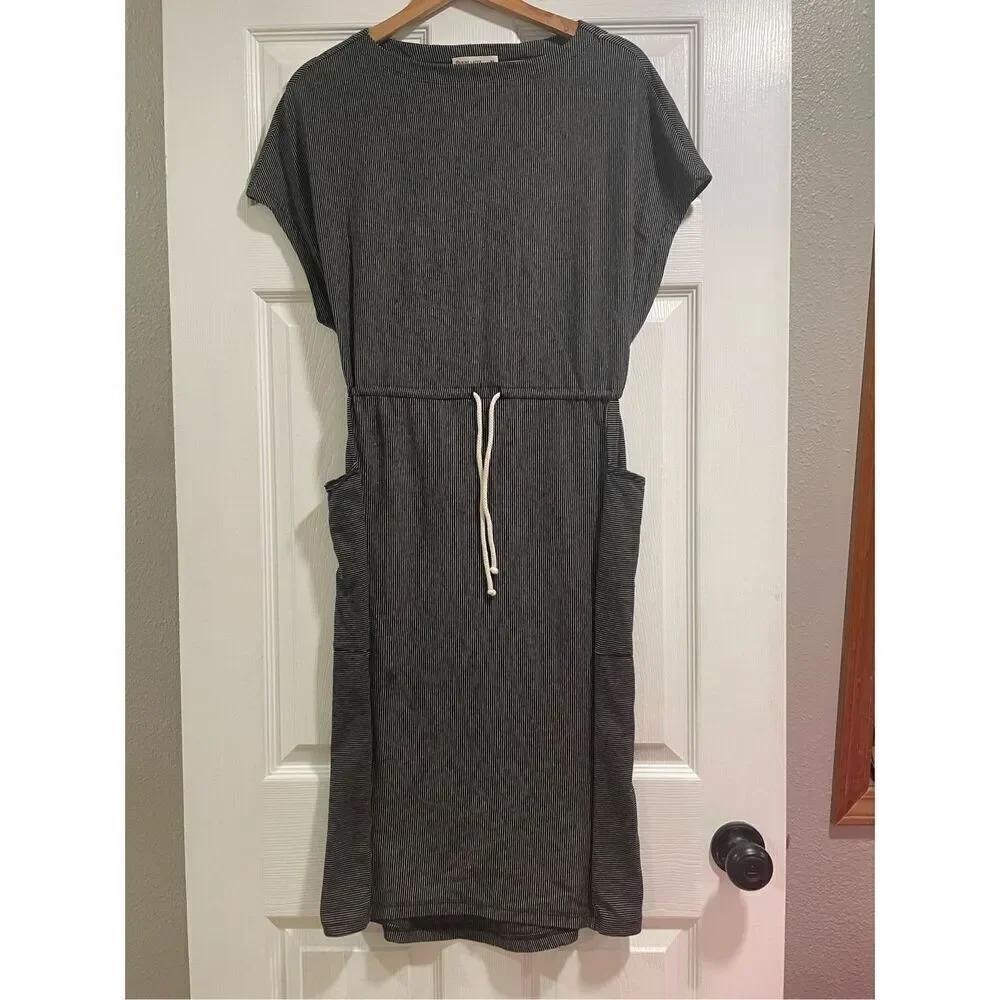Marine Layer Womens Cap Sleeve Striped Pockets Lola Cocoon Dress Black White XS - Picture 1 of 6